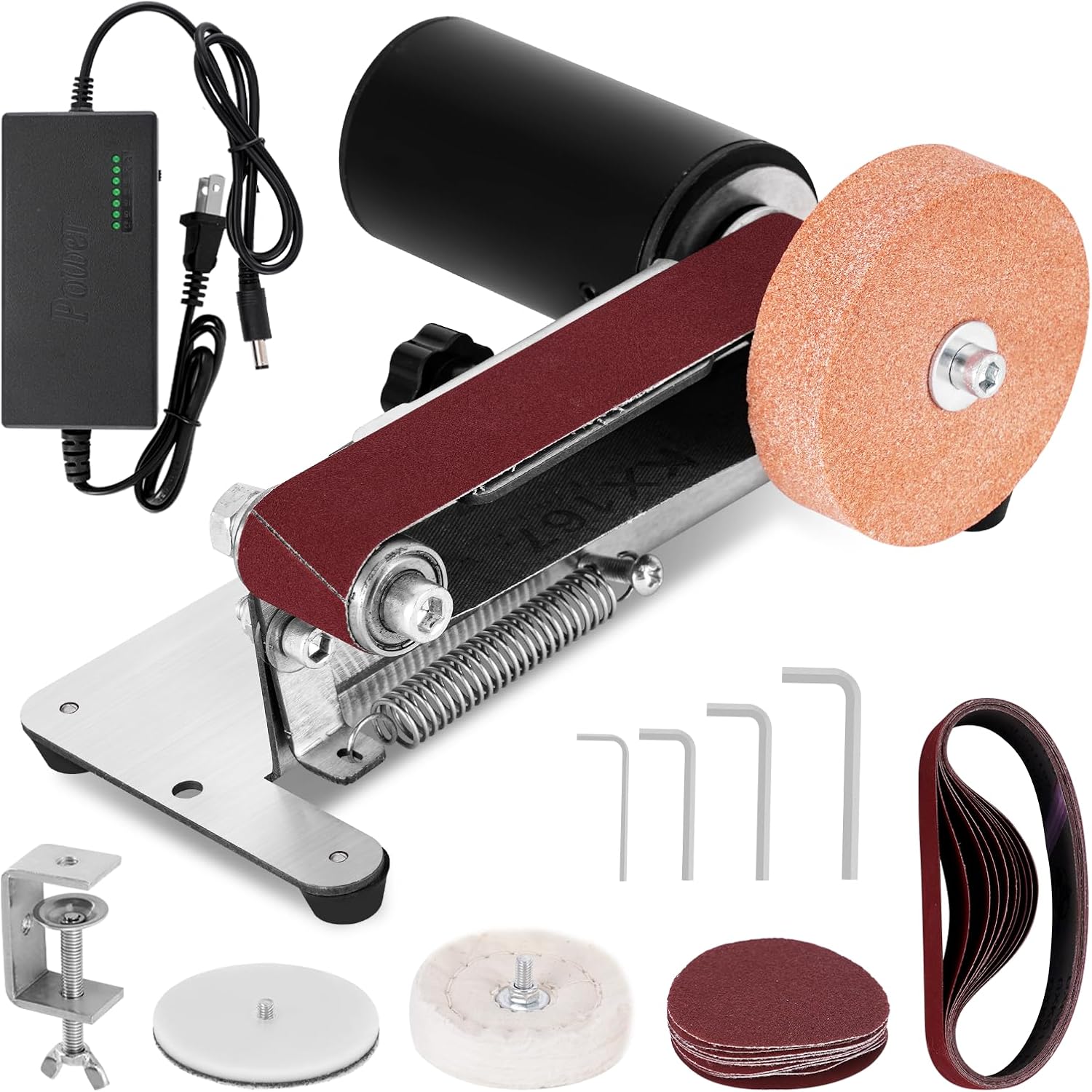 Mini Electric Belt Sander Waterproof Small Bench Grinder Knife Sharpener, Seven Speed Control, for Woodworking, Metalworking