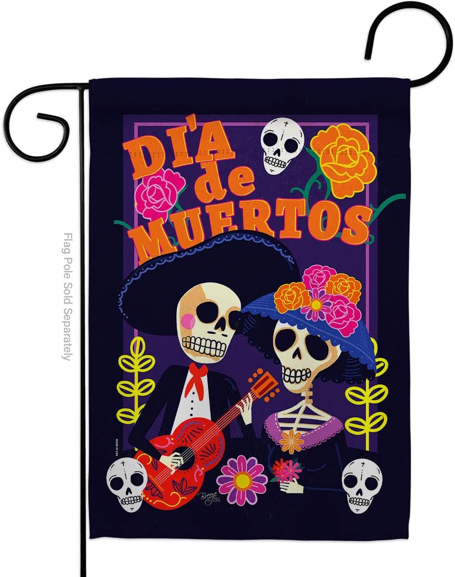 Dia de Muertos Couple Garden Flag Set Wall Holder Falltime Day of Dead Los Fiesta Mexican Party Autumntime Small Decorative Gift Yard House Banner Made In USA 13 X 18.5