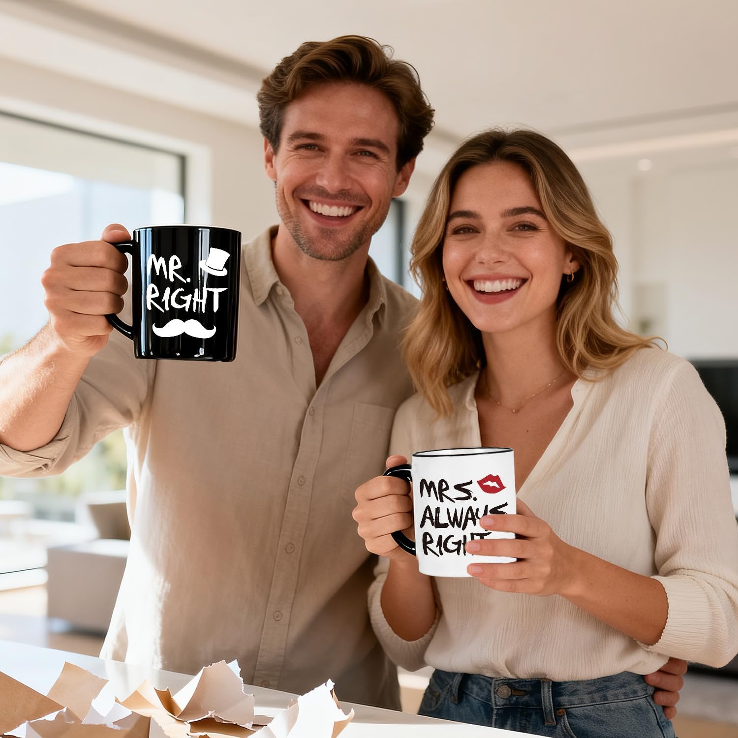 Mr Right Mrs Always Right Coffee Mugs Gifts Set for Couples, Gifts for Weddings, Engagement, Newlywed, Bachelorette, Anniversary, Christmas, His & Her, Bride & Groom, Parents, Newlyweds Bridal Shower - Image 2