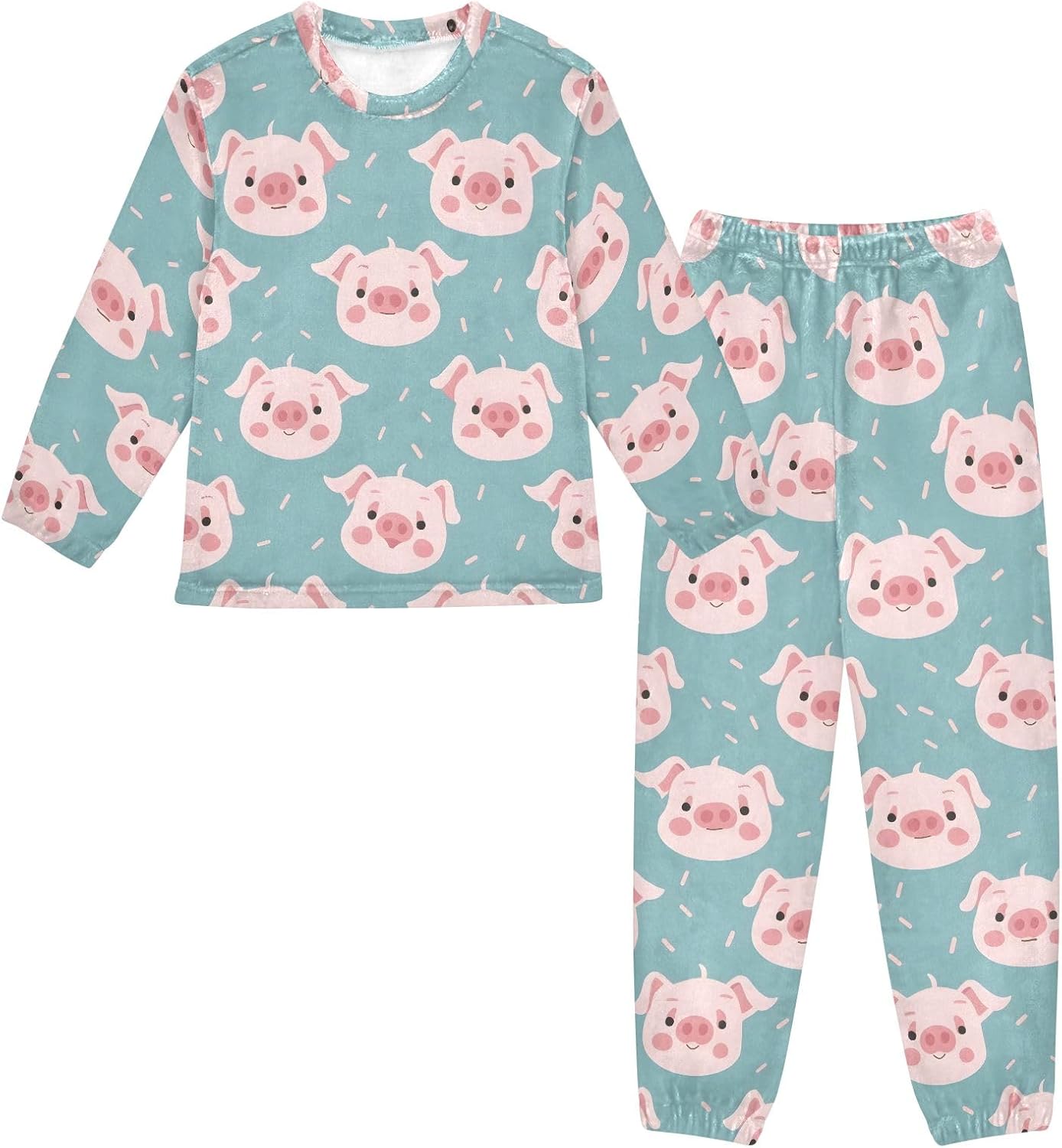 Kids Flannel Sets Cute Pig Face Pattern Warm Plush Relaxed Clothing for Boys and Girls