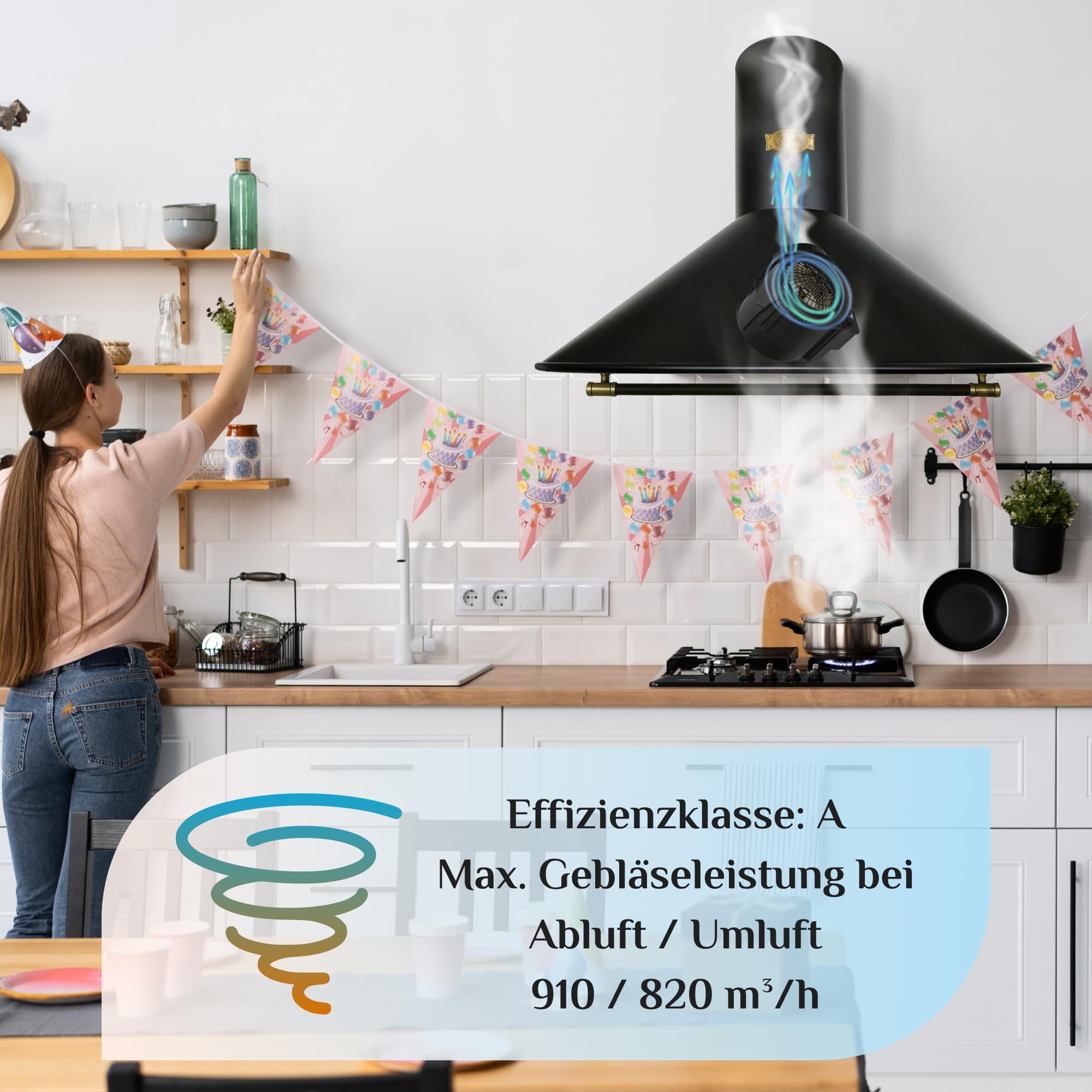 Kaiser 9423 Be Rétro Hotte aspirante murale 90 cm,Hotte murale, Luxe fabricant Kaiser, 3 vitesses .910m³/h,Eclairage LED, Hotte, Timer,Gagnants German Brand Award 2018,Hotte cheminée