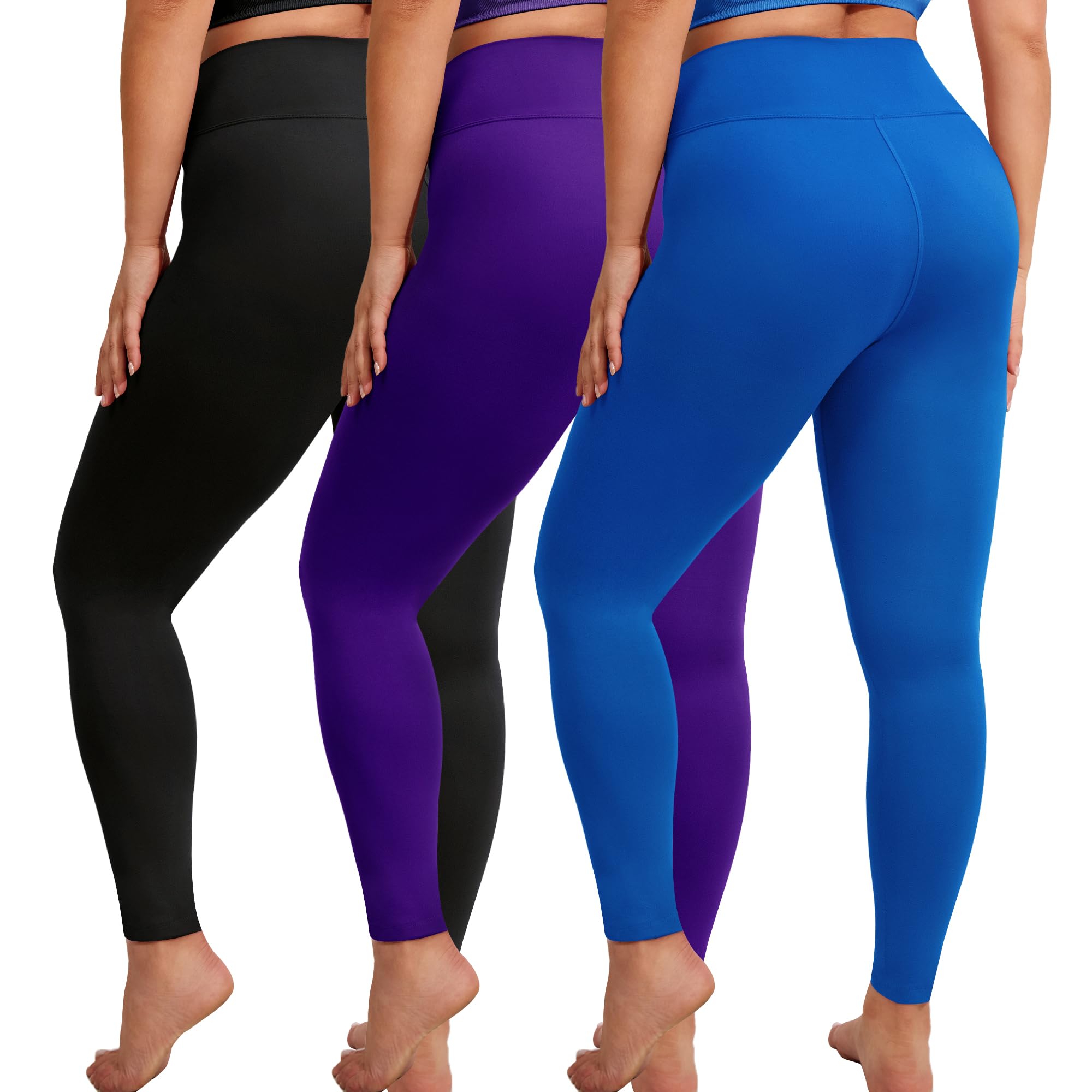 VALANDY Creamlush 3 Pack Plus Size Leggings for Women-High Waisted Soft Stretchy Yoga Pants,L-5XL