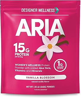 Designer Wellness, Aria, Women's Wellness Low Calorie Vanilla Protein Powder with Biotin, Vitamin C and Organic Aloe, Vanilla Blossom, 1.85 Pound
