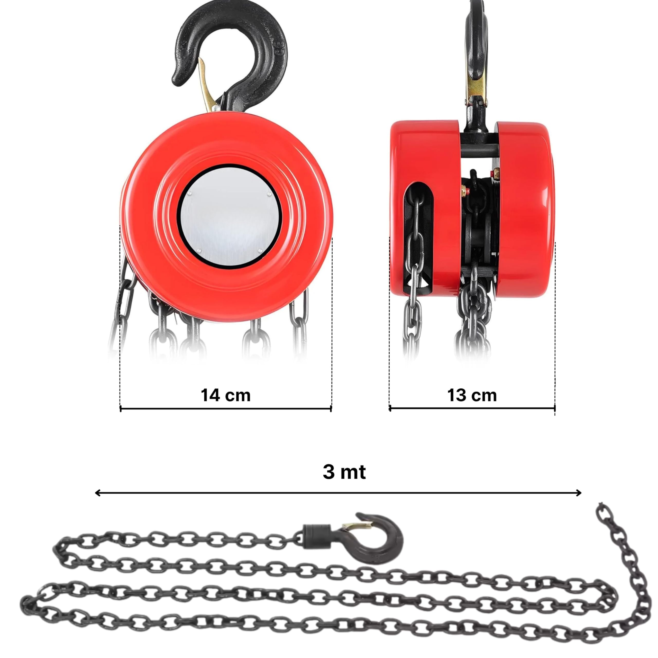Yasta Paranco a Catena 1000kg (1 Ton) - Sollevatore Manuale 3m in Acciaio Legato - Montacarichi con Freno di Sicurezza e Ganci Girevoli 360° - Ideale per Officina, Motori e Cantiere