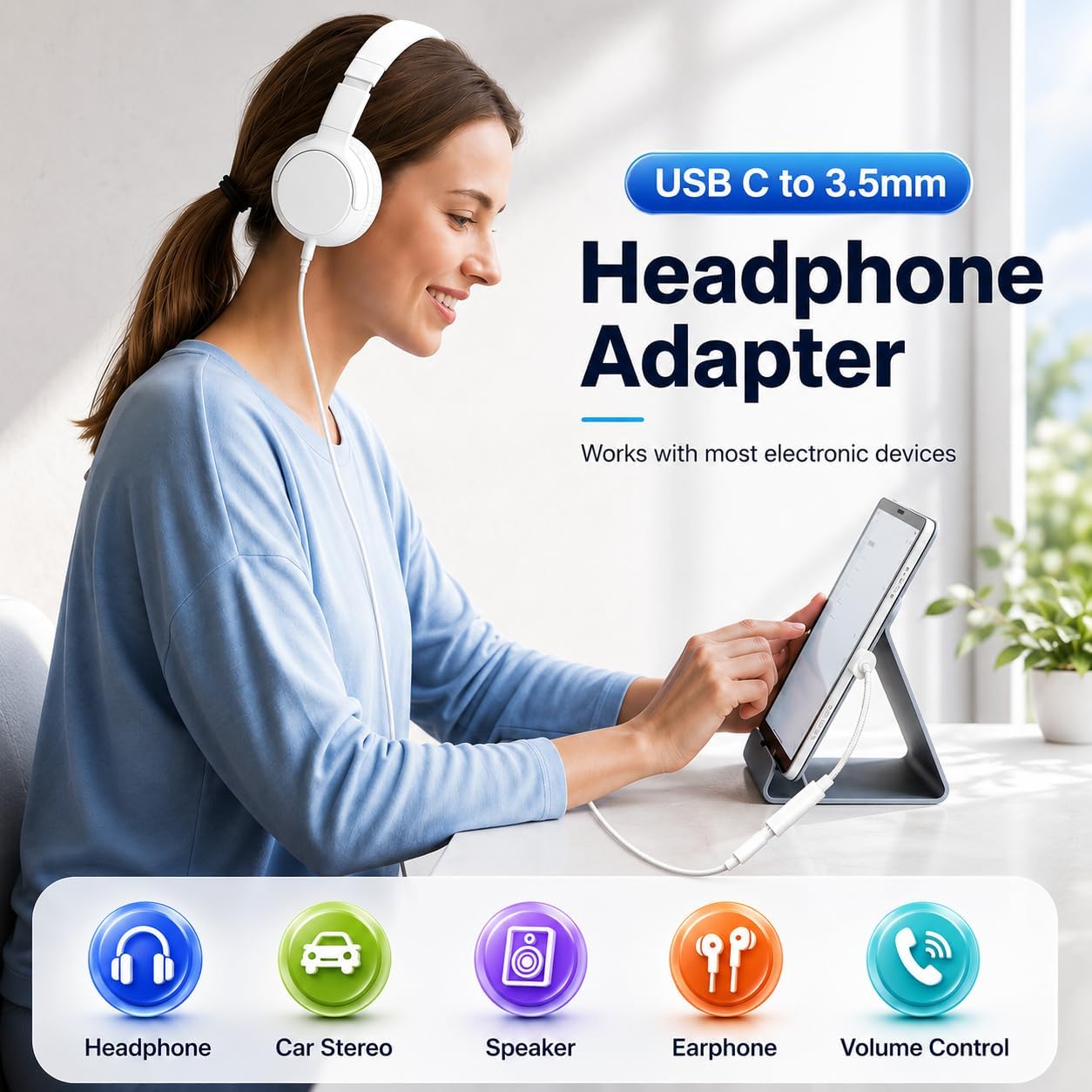 2 Pack USB C to 3.5mm Headphone Jack Adapter, Type C to Aux Audio Dongle Cable,Hi-Res Audio DAC, 3.5mm Aux Cord Converter for iPhone 17/16/15 Pro Max, Samsung Galaxy, Car, iPad Pro, MacBook Pixel image 5