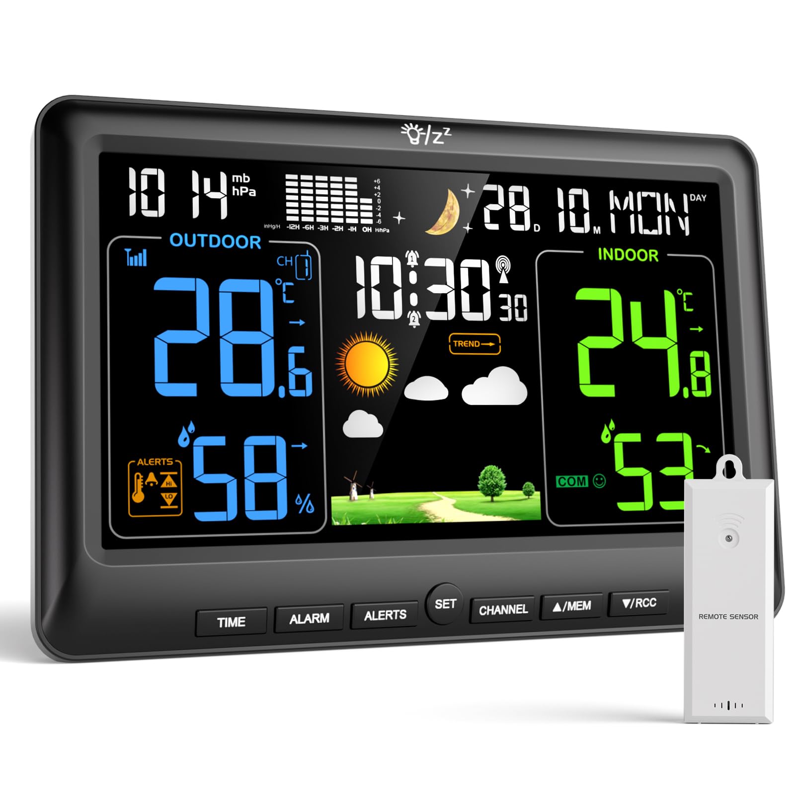 LIORQUE Station Meteo Interieur Exterieur Sans Fil, Thermometre Hygrometre avec capteurs, LCD, Rétro-éclairage, Portée de Transmission sans Fil de 100m, pour Terrasse, Jardin, Cave