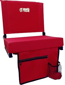 BRAWNTIDE Compact Premium Stadium Seat for Bleachers with Back Support | Ideal stadium chair for sports spectators - thick cushion, high backrest, premium carry handle, shoulder strap, 2 zip pockets