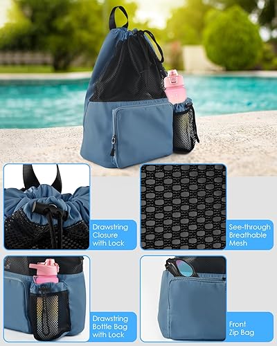 Miniatura 4 de BROTOU Bolsa de natación de malla con cordón, mochila de deportes acuáticos con bolsillo húmedoseco, mochila de playa para natación, surf, viajes