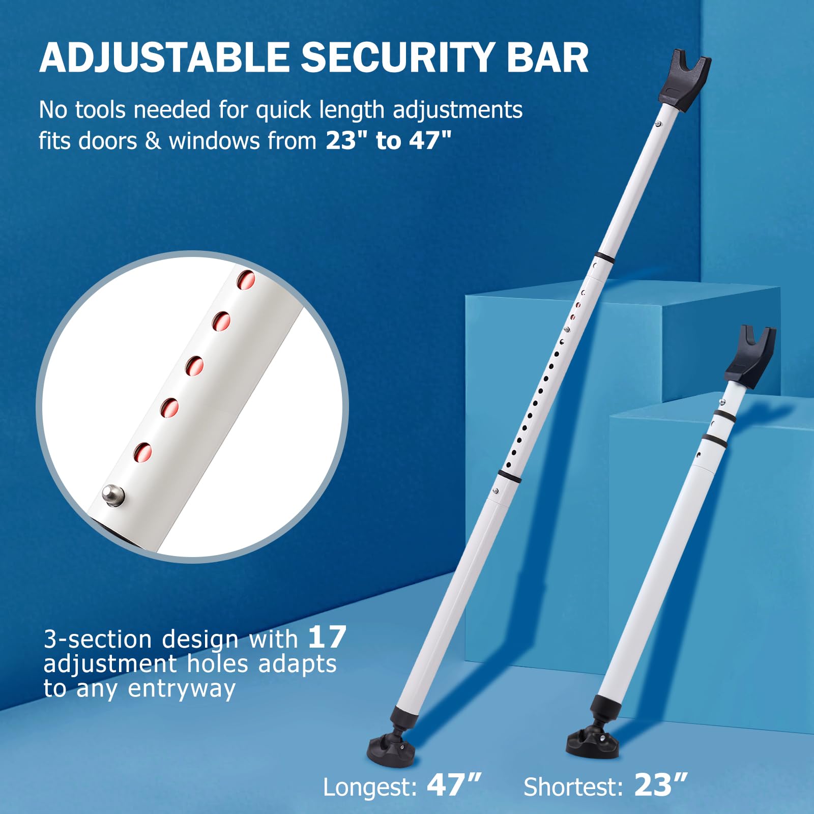 Barra di sicurezza per porta scorrevole resistente, regolabile, 58,4 - 119,4 cm, blocco di sicurezza per casa e viaggi, con base antiscivolo a 360°, per tutti i pavimenti, dispositivi di sicurezza per
