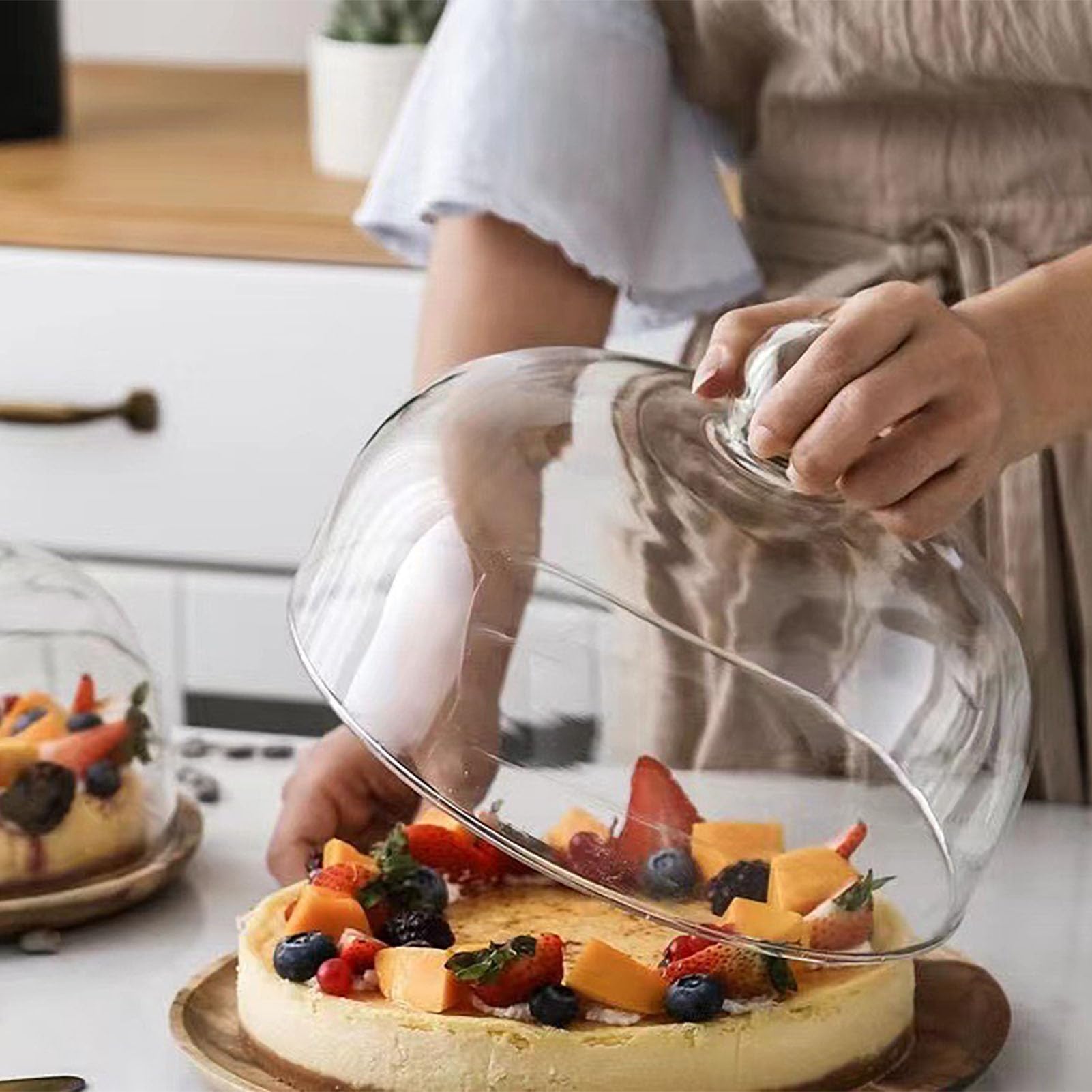 Fdit Présentoir à Gâteau avec Cloche en Verre, Support à Dessert avec