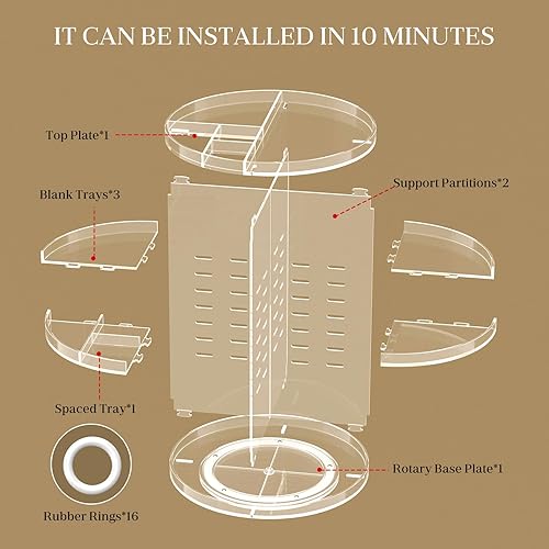 Miniatura 6 de HEMTROY Organizador de maquillaje transparente giratorio de 360 grados, organizadores ajustables para el cuidado de la piel con soporte para