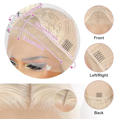 Miniatura 6 de QD-Tizer Peluca de encaje frontal sintética recta de 24 pulgadas de largo para mujer