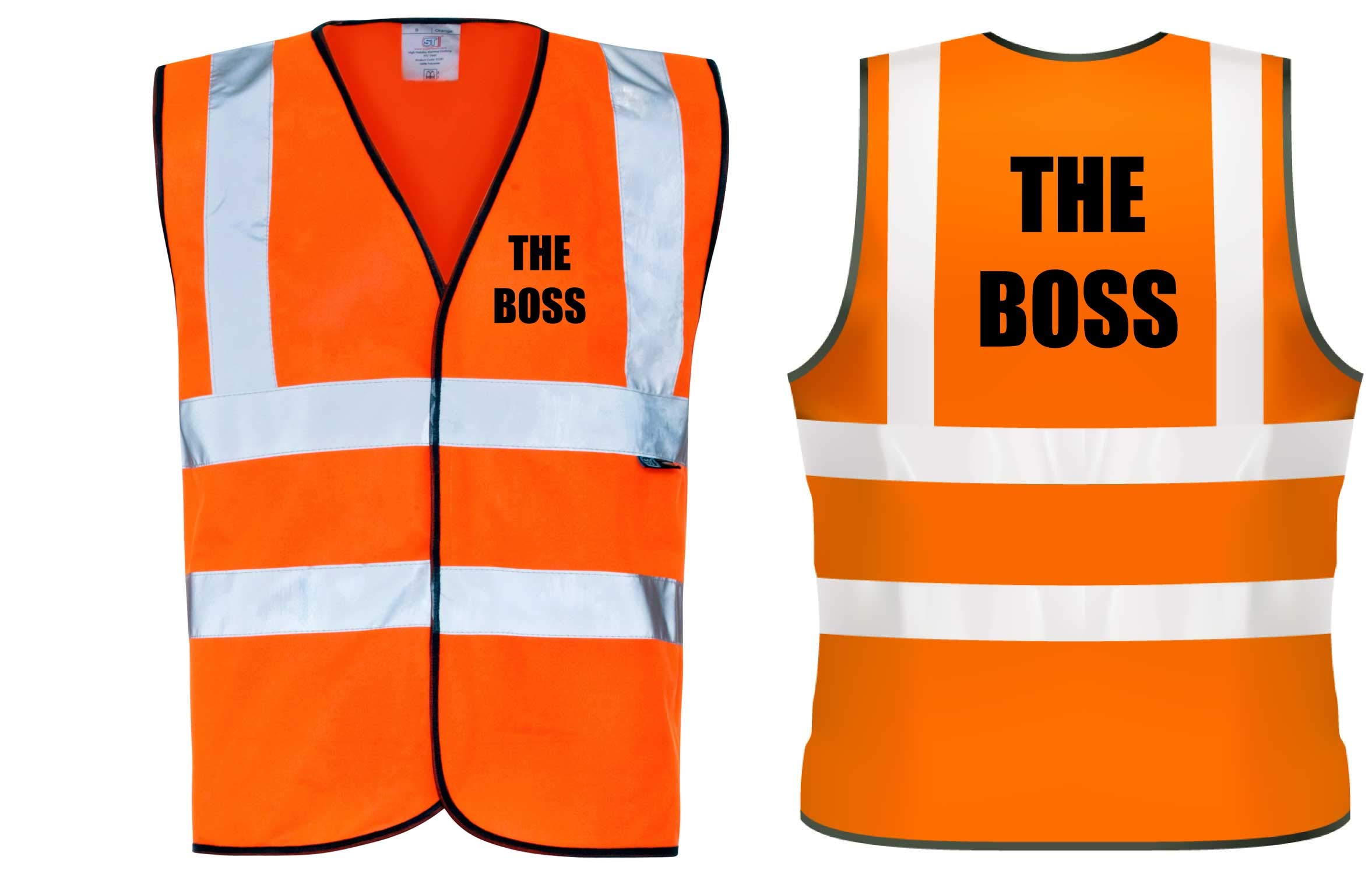 60 Second Makeover Limited Hi Viz Orange Vis Vests The Boss Safety High Visibility Workwear Novelty Building Site