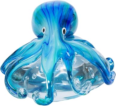Beachcombers Octopus On Flat Rock Glass Blue