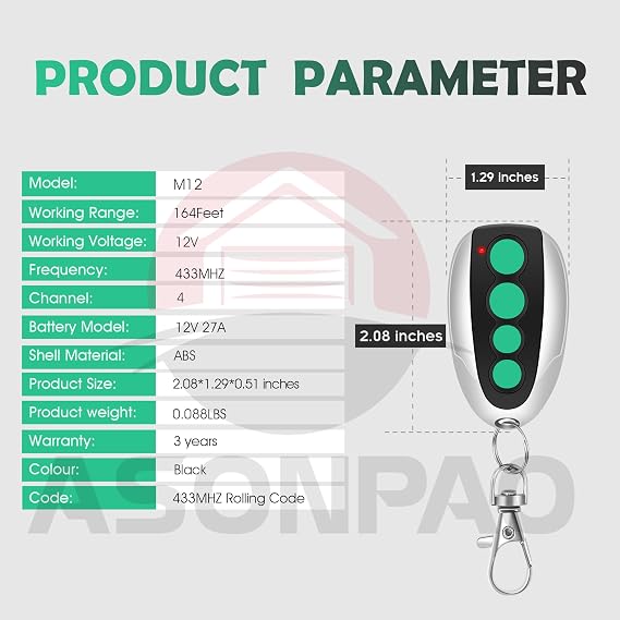 ASONPAO 3-Pack for M12 Topens Swing Sliding Gate Opener Remote