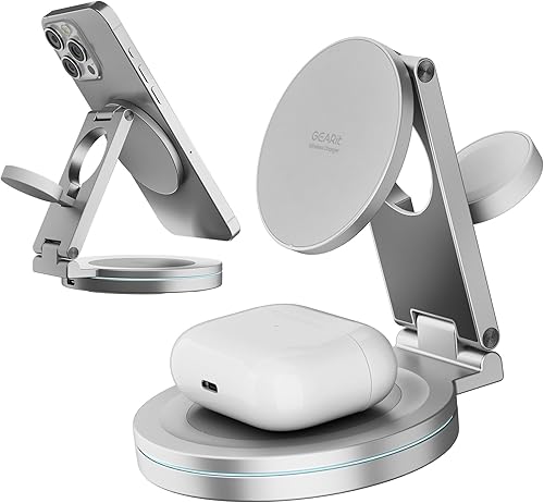 Miniatura 1 de GEARit Estación de carga inalámbrica 3 en 1 soporte de cargador compatible con Magsafe para teléfono, reloj, auriculares iPhone 14, 15, 16, 16 Pro,