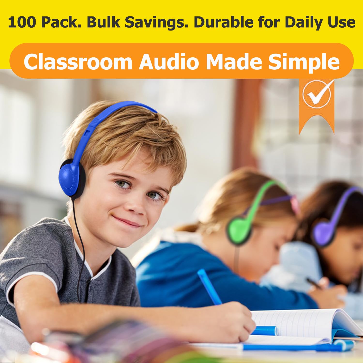 Class-Set Kopfhörer Typ C (50er-Pack), langlebige Kinder-Kopfhörer für Chromebook und Laptop, Großhandel mit USB-C-Headset mit gemischten Farben