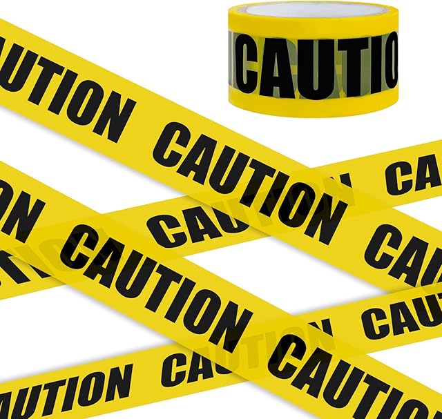 Caution Tape, 4.8cm * 25m CAUTION Adhesive Halloween Caution Tape, Halloween Tape Decorations with Bold Black Font Text