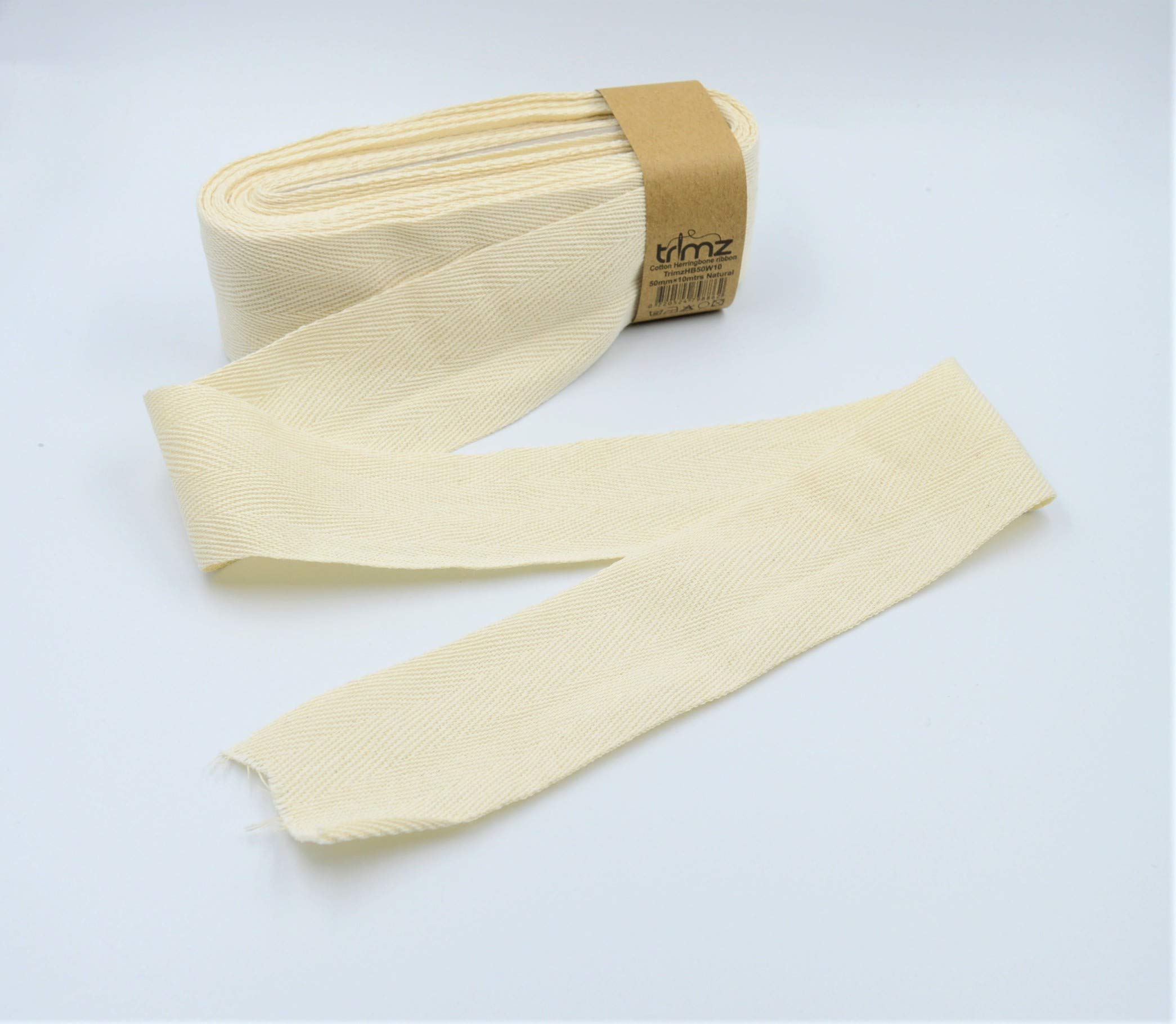 Trimz 100% Cotton Herringbone Tape, Natural, 50mm x 10m - Image 4