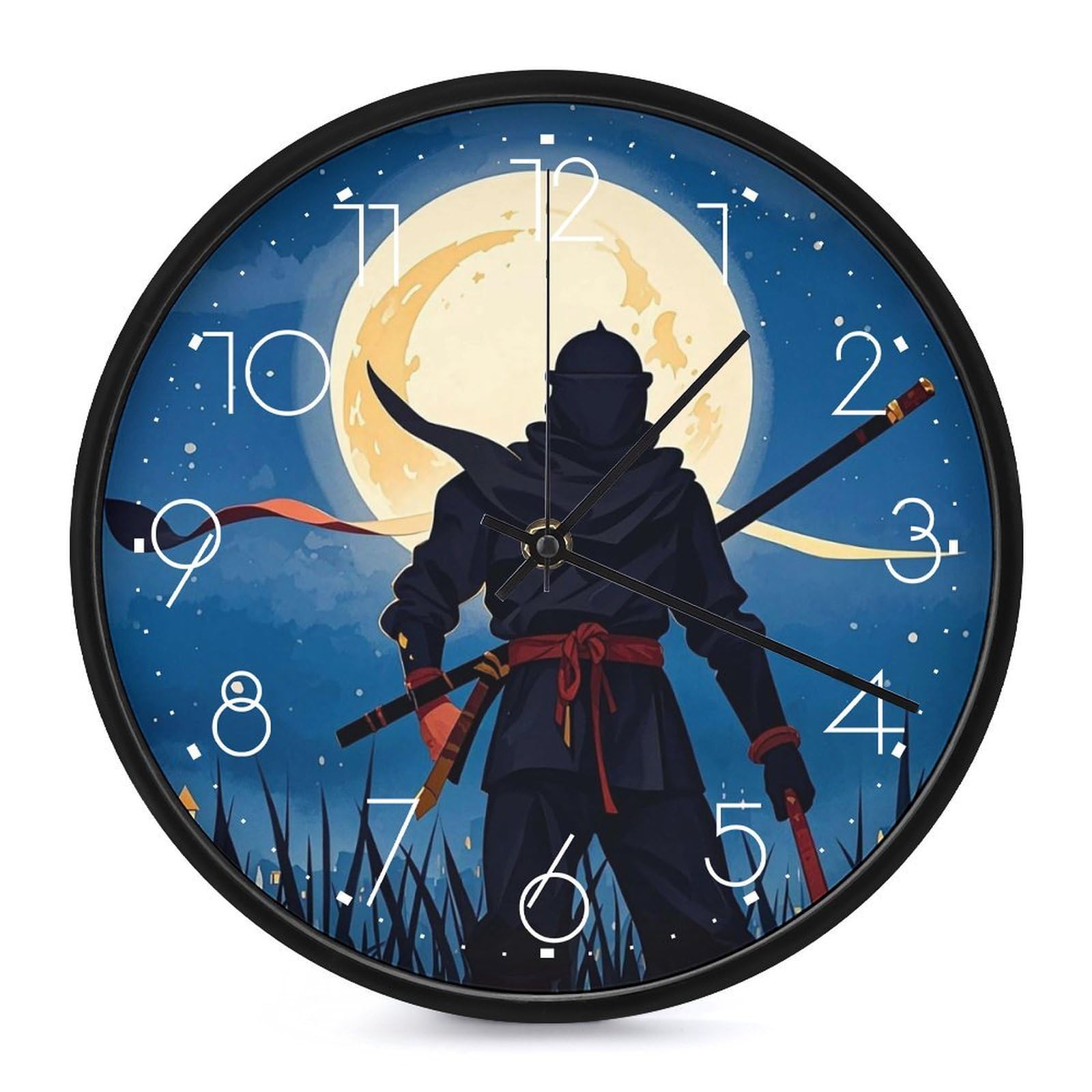 Horloge murale ninja aquarelle de 25,4 cm silencieuse pour salon