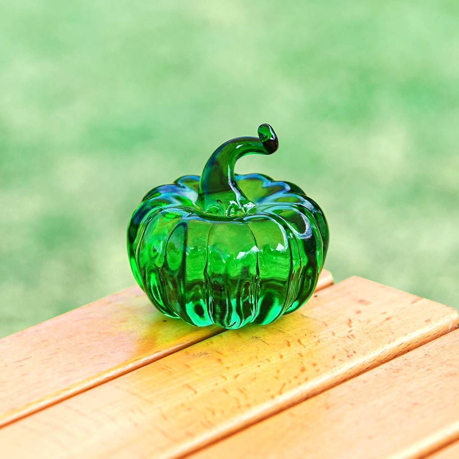 Crystal Pumpkin Collectible - Fall Decorations for Home Glass Fruit Ornament Desktop Paperweight Glass Pumpkin Home Decoration (Green) - Image 5