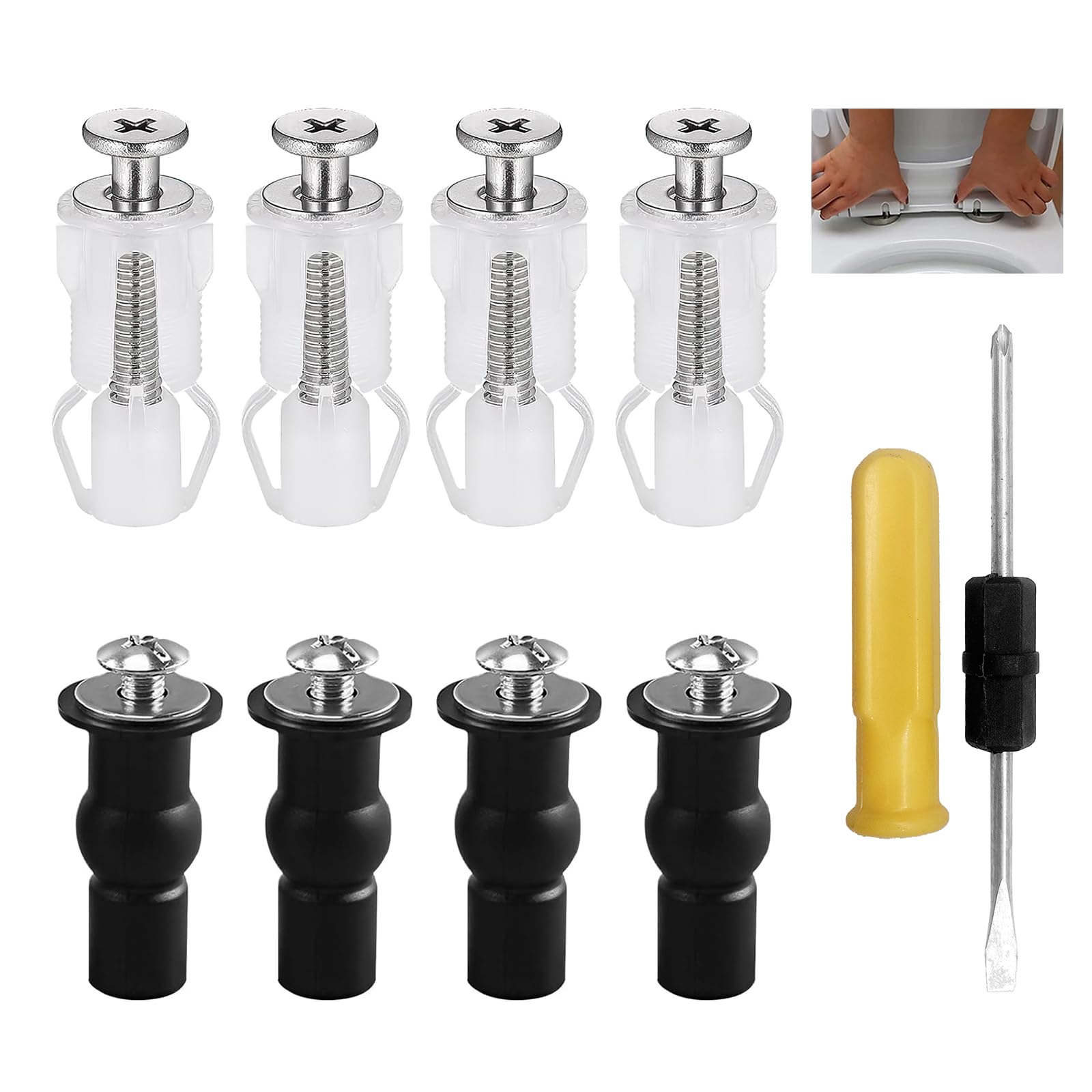Aruiteng 6-Pack Toilet Seat Screws & Hinges - Expanding Rubber Top Nut Fixings For Blind Holes