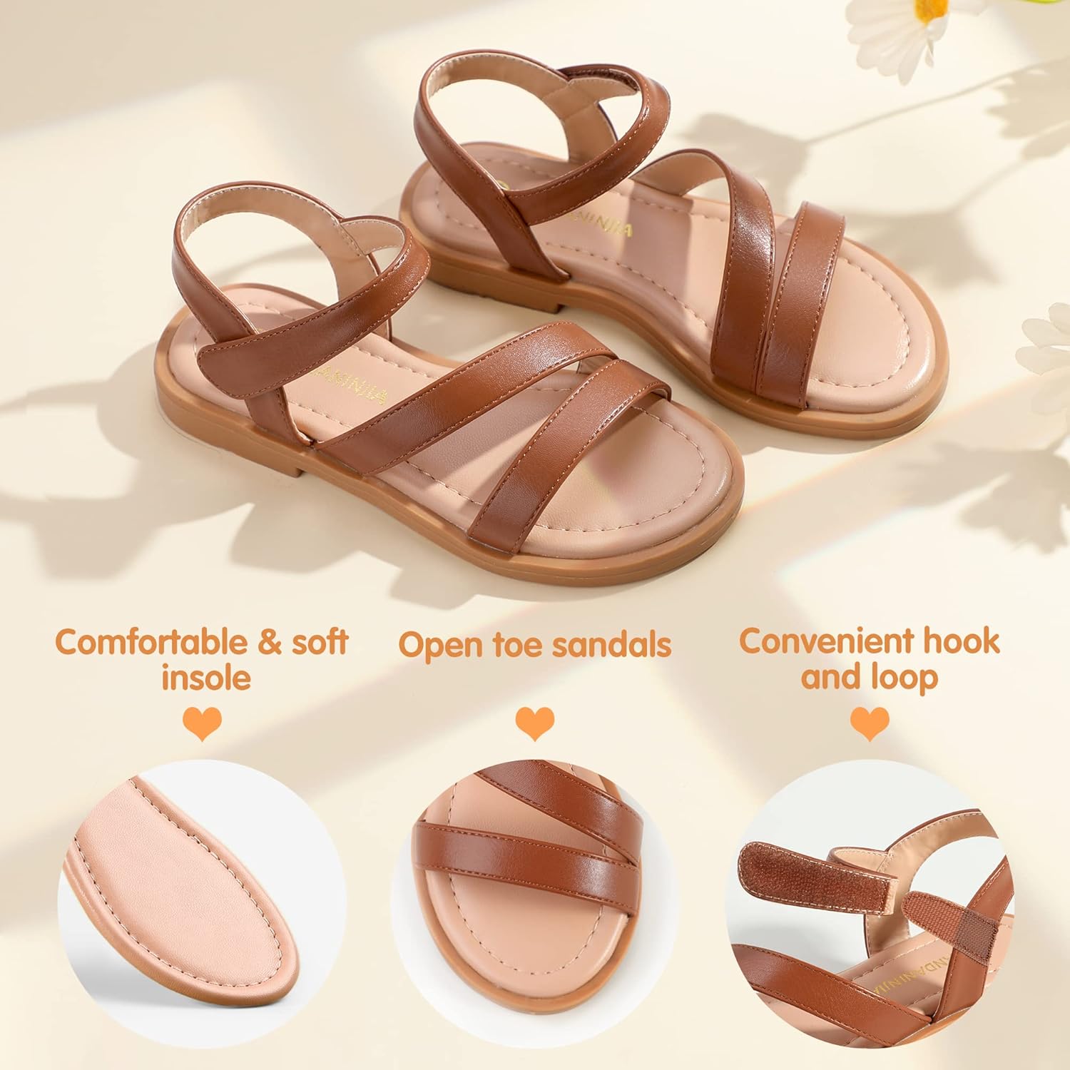 PANDANINJIA Girls Sandals Monica Summer Open Toe Flats Shoes Dress Sandals for Toddler Little Kid Big Kid - Image 4