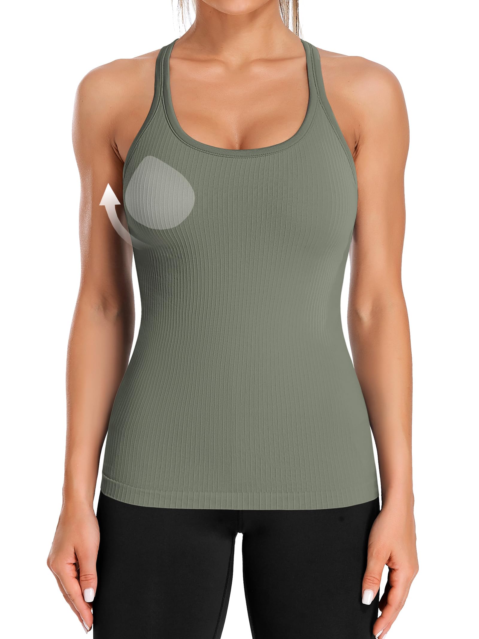 ATTRACO Ribflex Ribbed Workout Tank Tops for Women with Built in Bra