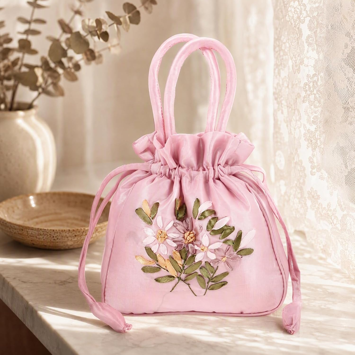 Holibanna Embroidered Floral Handbags Chinese Ethnic Drawstring Bag Purse image 4