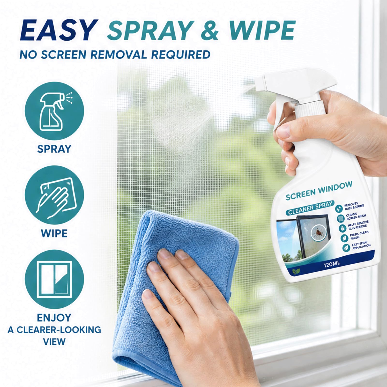 2026 New Window Screen & Mesh Cleaner Spray – Easy Spray & Wipe Mesh Cleaner dla lepszej widoczności | Nie wymaga zdalnego sterowania ekranem, wielofunkcyjny środek do czyszczenia okien (5 szt.)