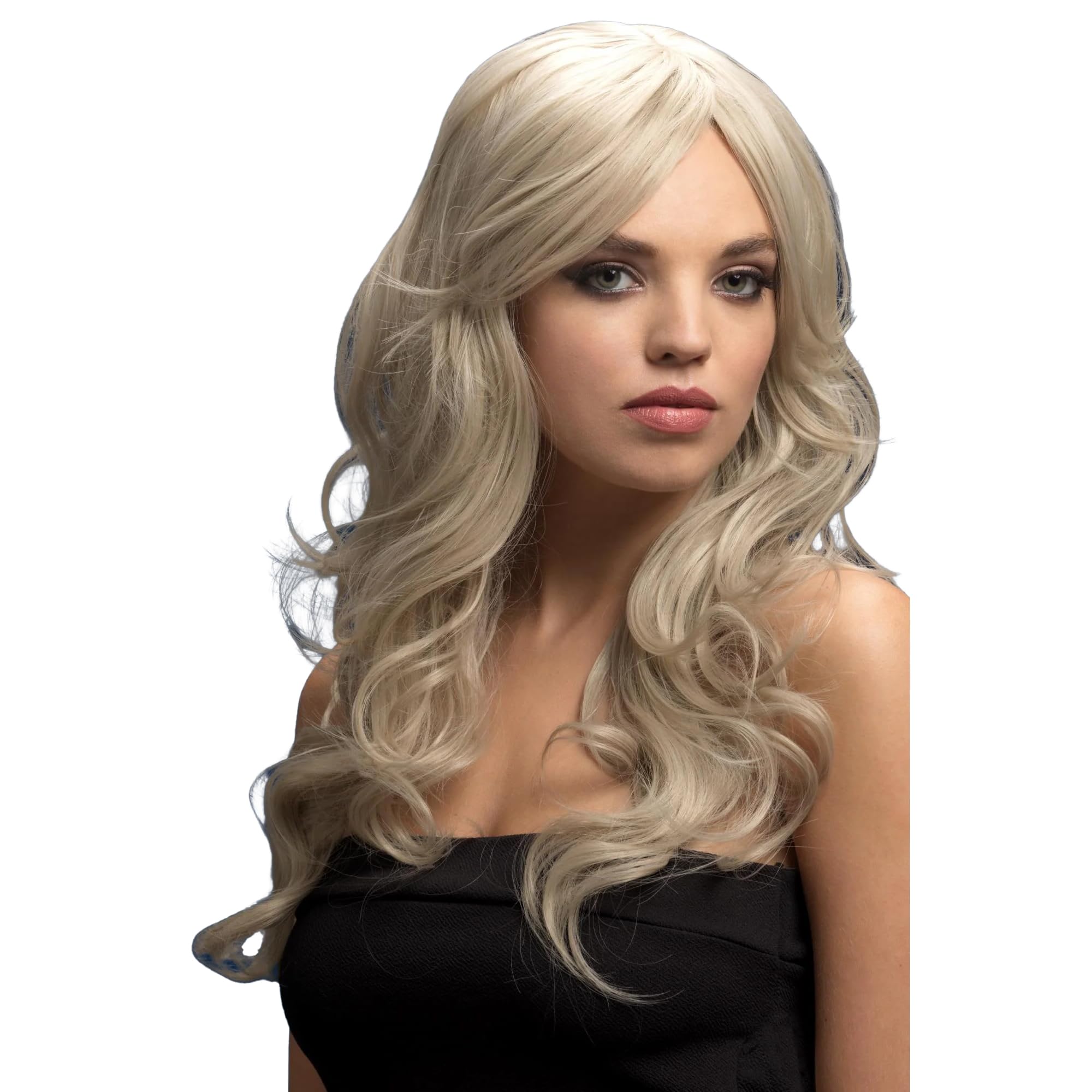 Smiffys Fever Nicole Wig, Silver Blonde, Blonde Soft Wave with Side Parting, 26inch/66cm, Fever Wigs Fancy Dress, Fever Dress Up Wigs