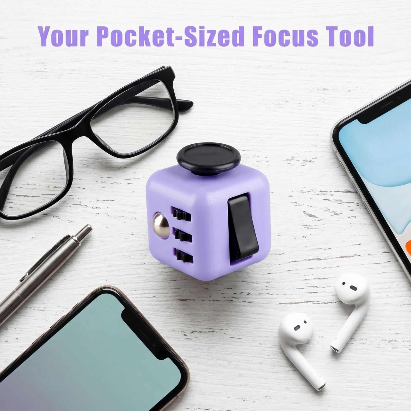 Fidget Cube Sensoriel Jouet - 6 Côtés Soulagement du Stress Finger Cube - Portable Violet Jouet de Bureau pour Bureau Salle de Classe et Maison