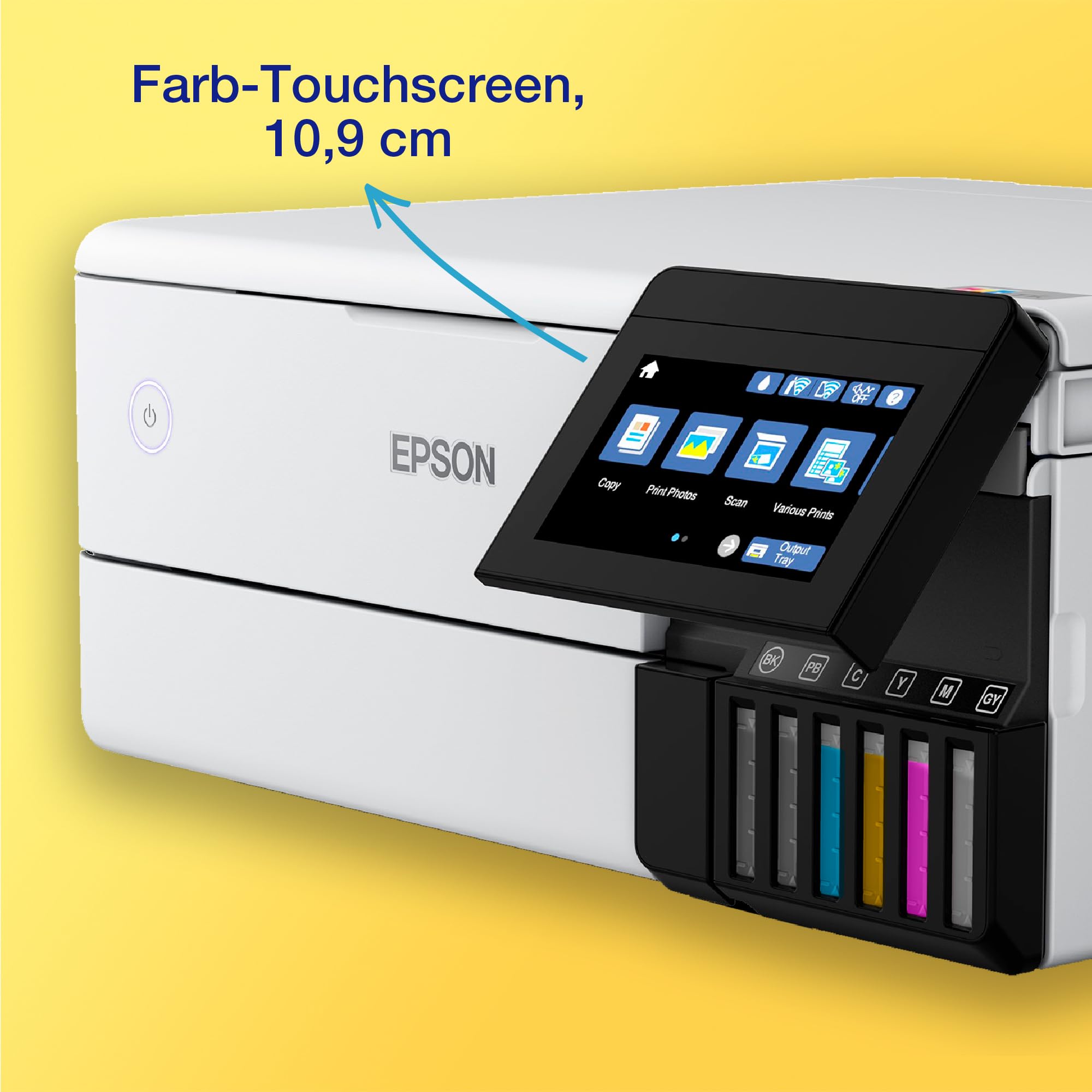 Epson EcoTank ET-8500 Tintentankdrucker | Fotodruck | 6-Farb-Tintensystem | WLAN | A4 | Drucken, Kopieren, Scannen | 10.9 cm Touchscreen | Duplexdruck | hinterer Papiereinzug
