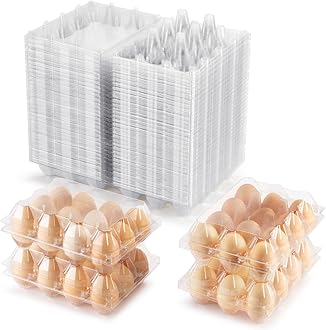SINLUCESCE 100 Packs 12 Count Clear Plastic Egg Cartons, 3 * 4 Grids Design, Perfect for Family, Farm, Markets, Display(Large)