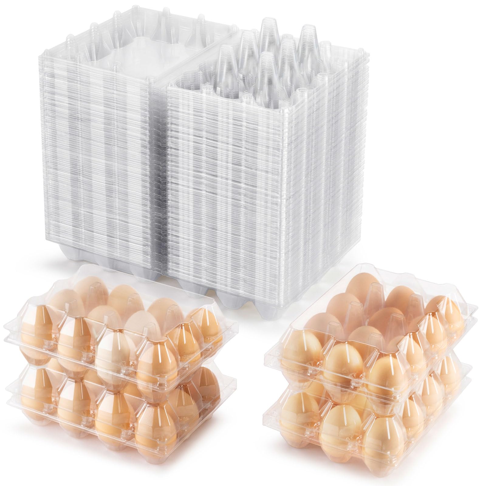 100 Packs 12 Count Clear Plastic Egg Cartons, 3 * 4 Grids Design, Perfect for Family, Farm, Markets, Display(Large)