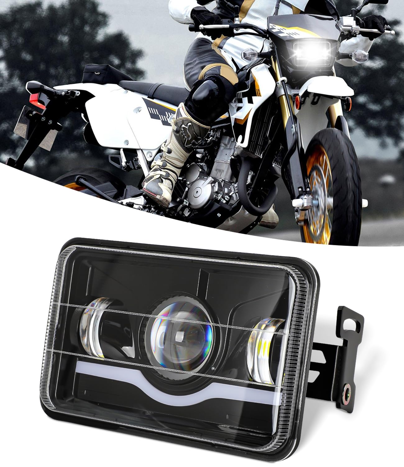 Foruly 4x6 LED Headlight Kit for Suzuki DR-650 | for Suzuki DRZ400 with Mounting Bracket Hardware Headlight High Brightness Three Modes High Beam Low beam Daytime Running Light (Light with Bracket)