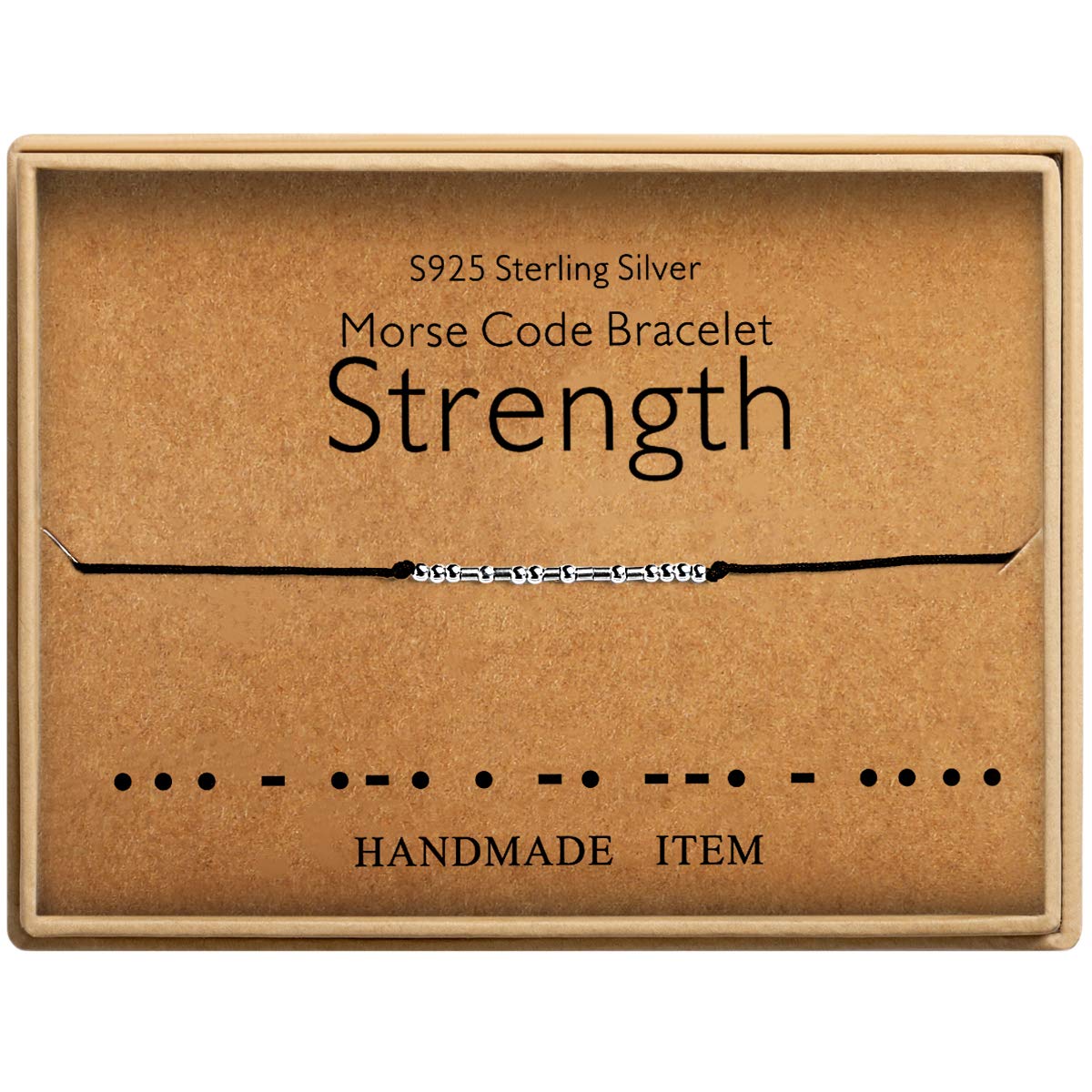 KGBNCIEMorse Code Strength Bracelet Sterling Silver Handmade Bead Adjustable String Bracelets Birthday Gifts for Friends Inspirational Jewelry for Women