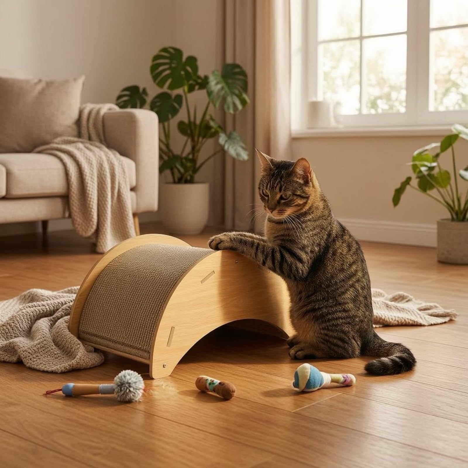 Griffoir Lit Berceau Courbé Grattoir Corrugué Lit Bercelant Conception Pratique Tapis de Rechange Aspect Bois Clair Adapté aux Chats d'Intérieur Détente Jeu Créatif