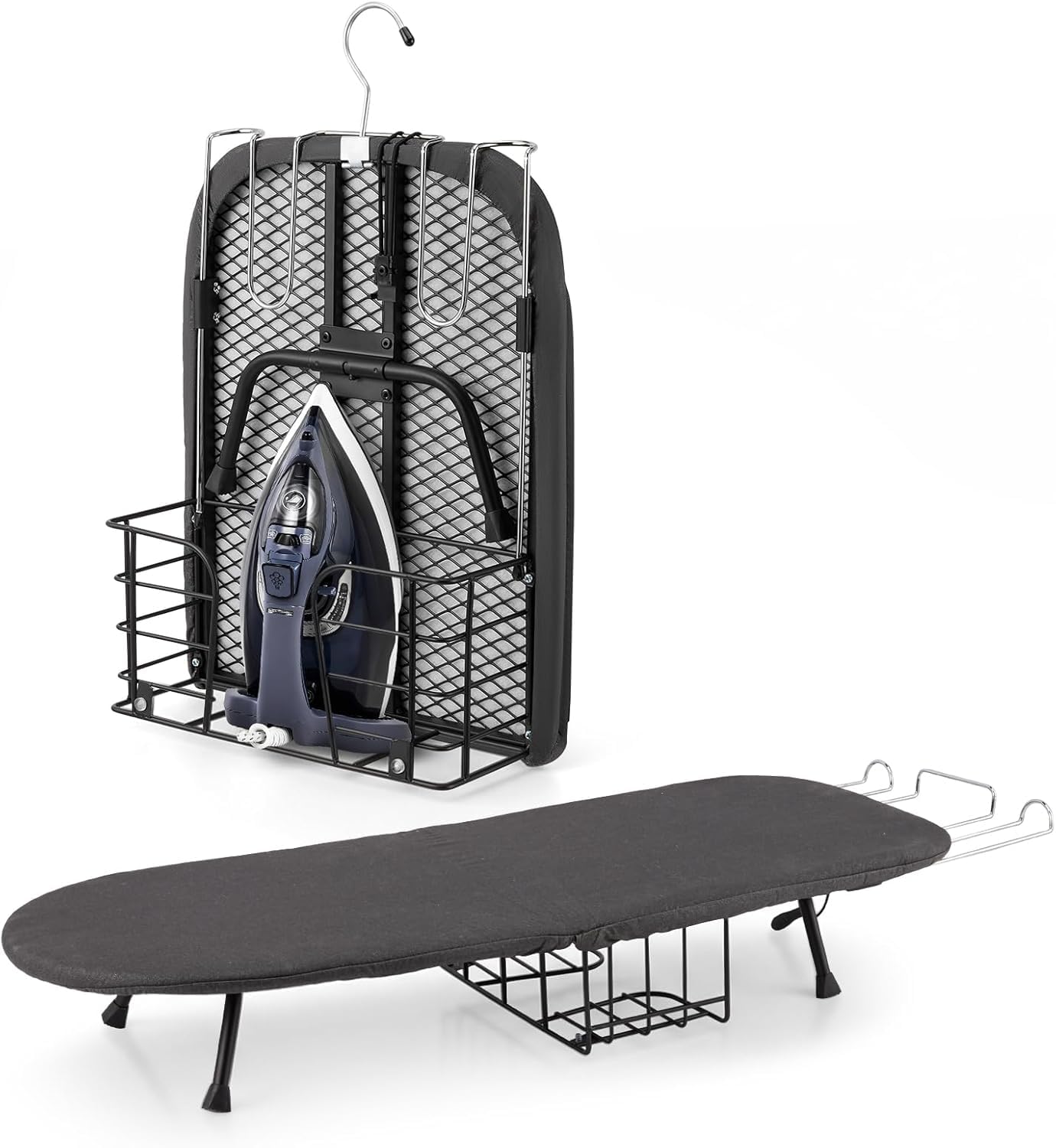 Small Ironing Board Tabletop Ironing Board with Iron Holder, Foldable Mini Iron Board, Easy Storage for Dorm Rooms, RVs, Travel Apartments, Black