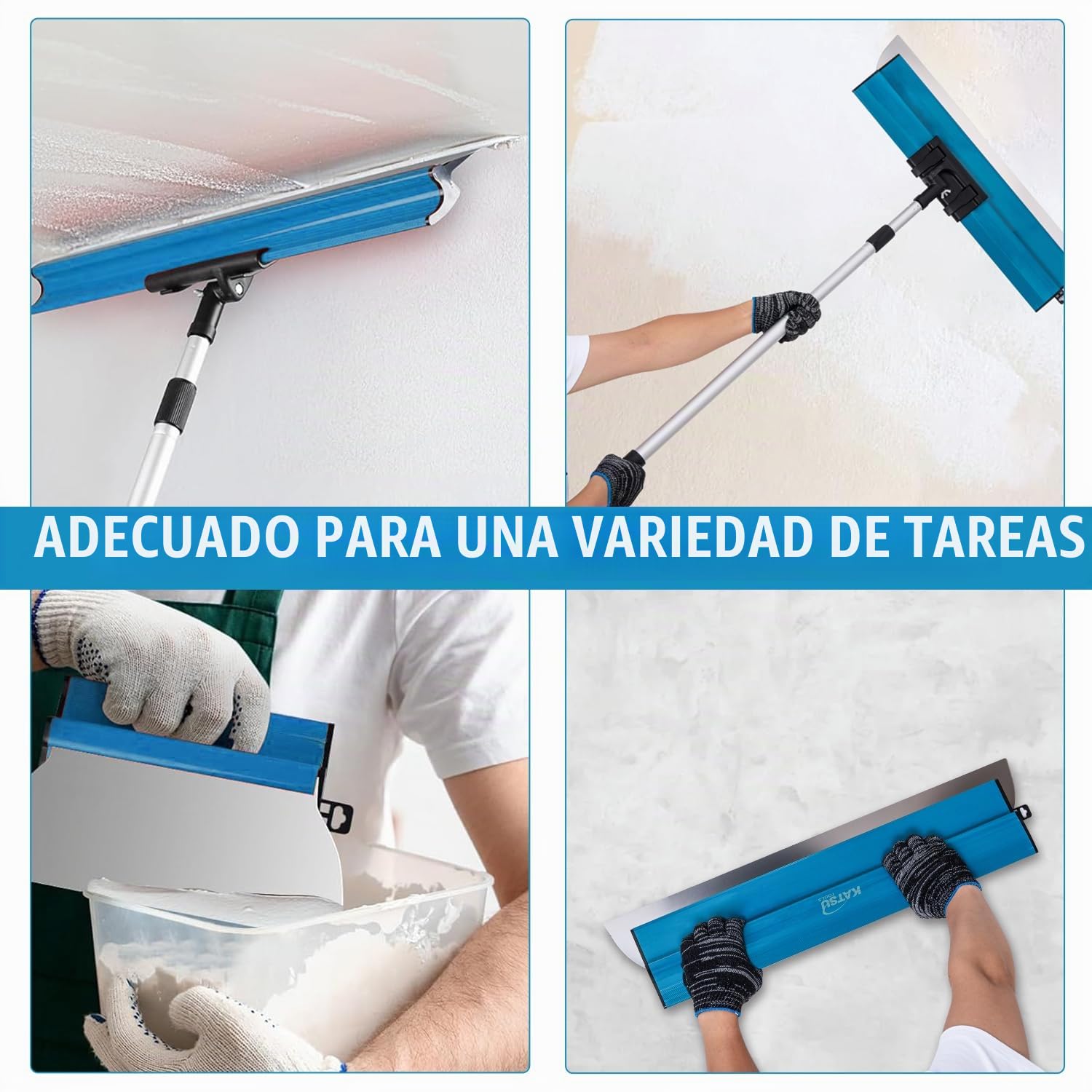 KATSU Tools Juego de Hojas de Desnatado para Paneles de Yeso, Espátulas de Acero Inoxidable de 25 + 40 + 60 cm, Tablero de Espátula de Alisado para Quitar Pared, Techo