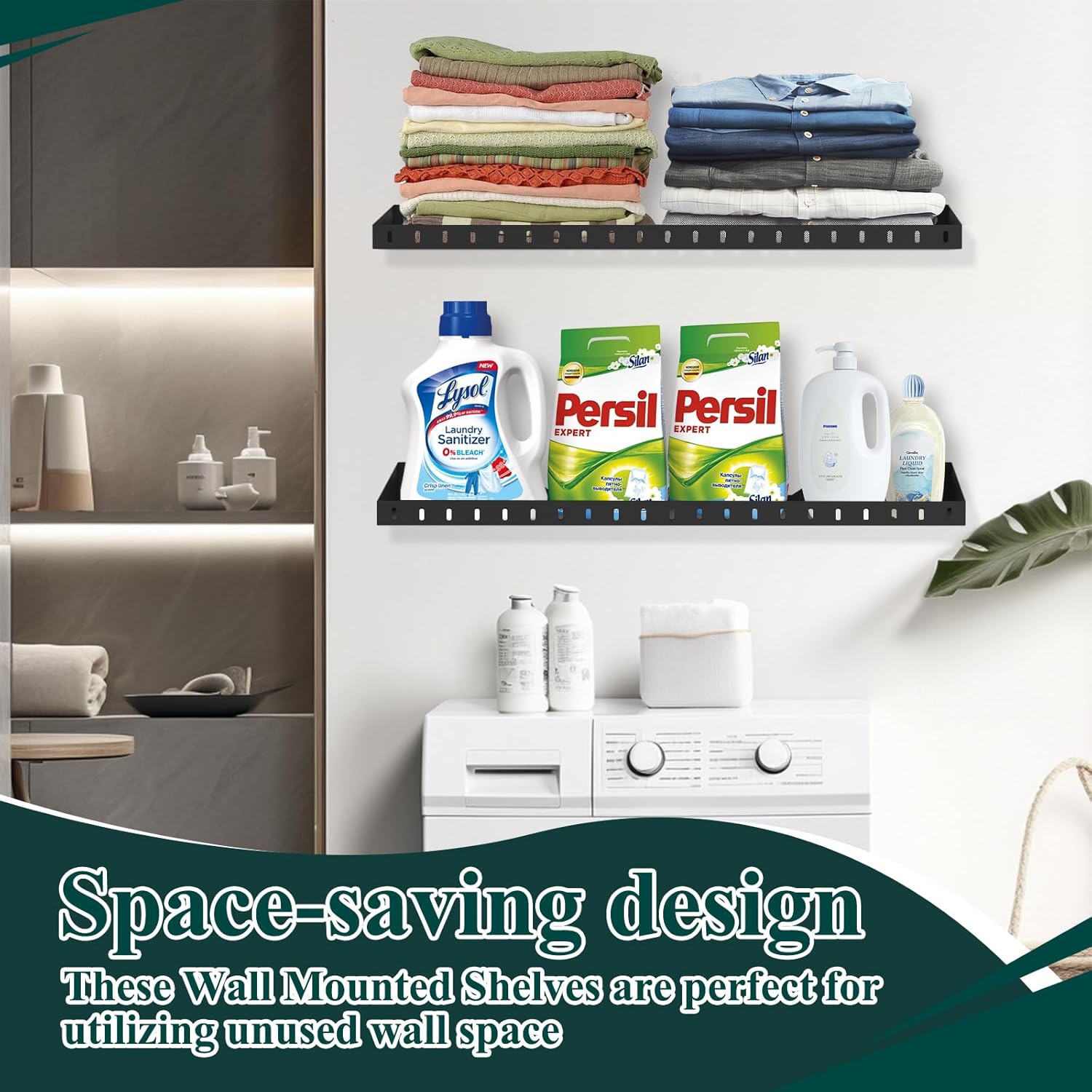 2 Pack Garage Wall Shelf, 1X2 Ft Heavy Duty Shelving, Wall Mounted Storage Rack, Black Shelves for Garage, Office, Basement and Kitchen