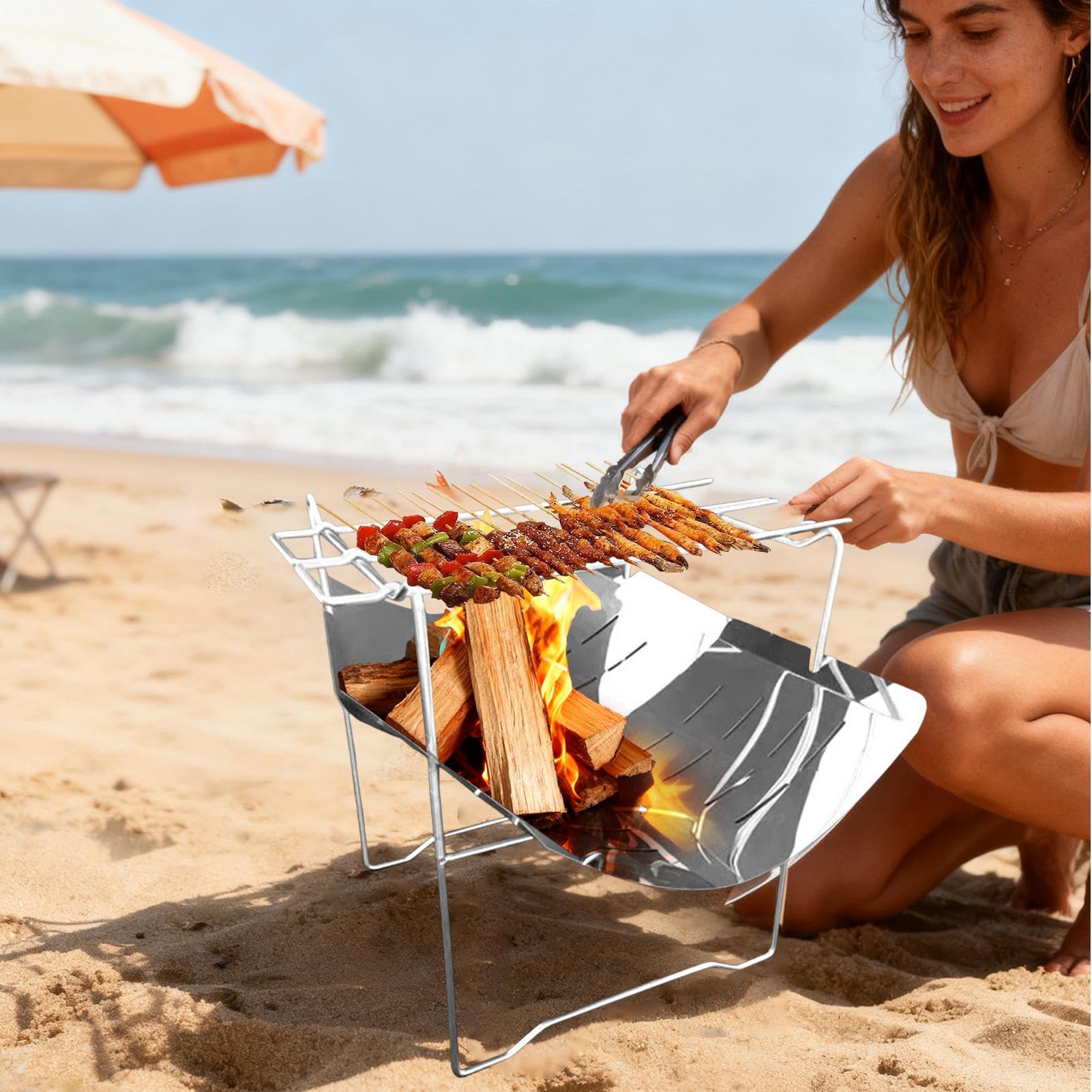 Supporto Per Fuoco Da Campo Portatile Acciaio Inossidabile da Campeggio | Supporto per Fornello da Campeggio Per Picnic All Aperto Tenda Camper Pesca Spiaggia Gite Casa Giardino