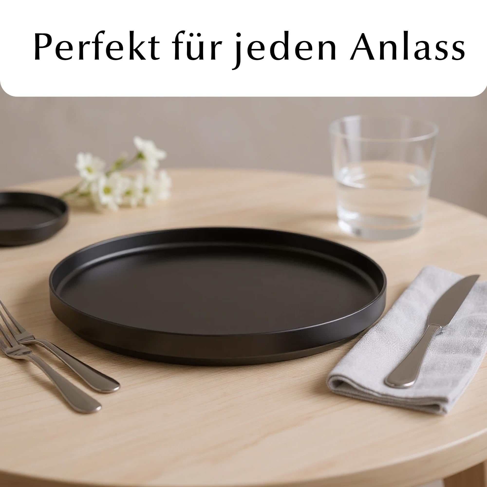 MIAMIO - Teller Set, 4er Set Speiseteller (26 cm) - Luxe (Schwarz) | Modernes Keramik Teller Set, Teller für Hauptspeisen, Große Teller, Steingut Geschirr - spülmaschinenfest