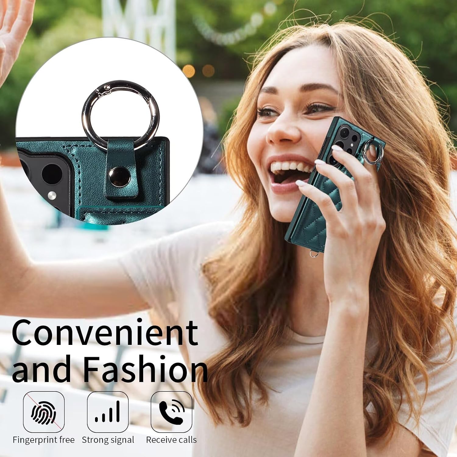 Compatible with Samsung Galaxy S24 Ultra Wallet Case, Premium PU Leather Case with Card Holder, Ring Holder Stand Phone Case with Strap, Magnetic Closure Shockproof Flip Folio Cover Green