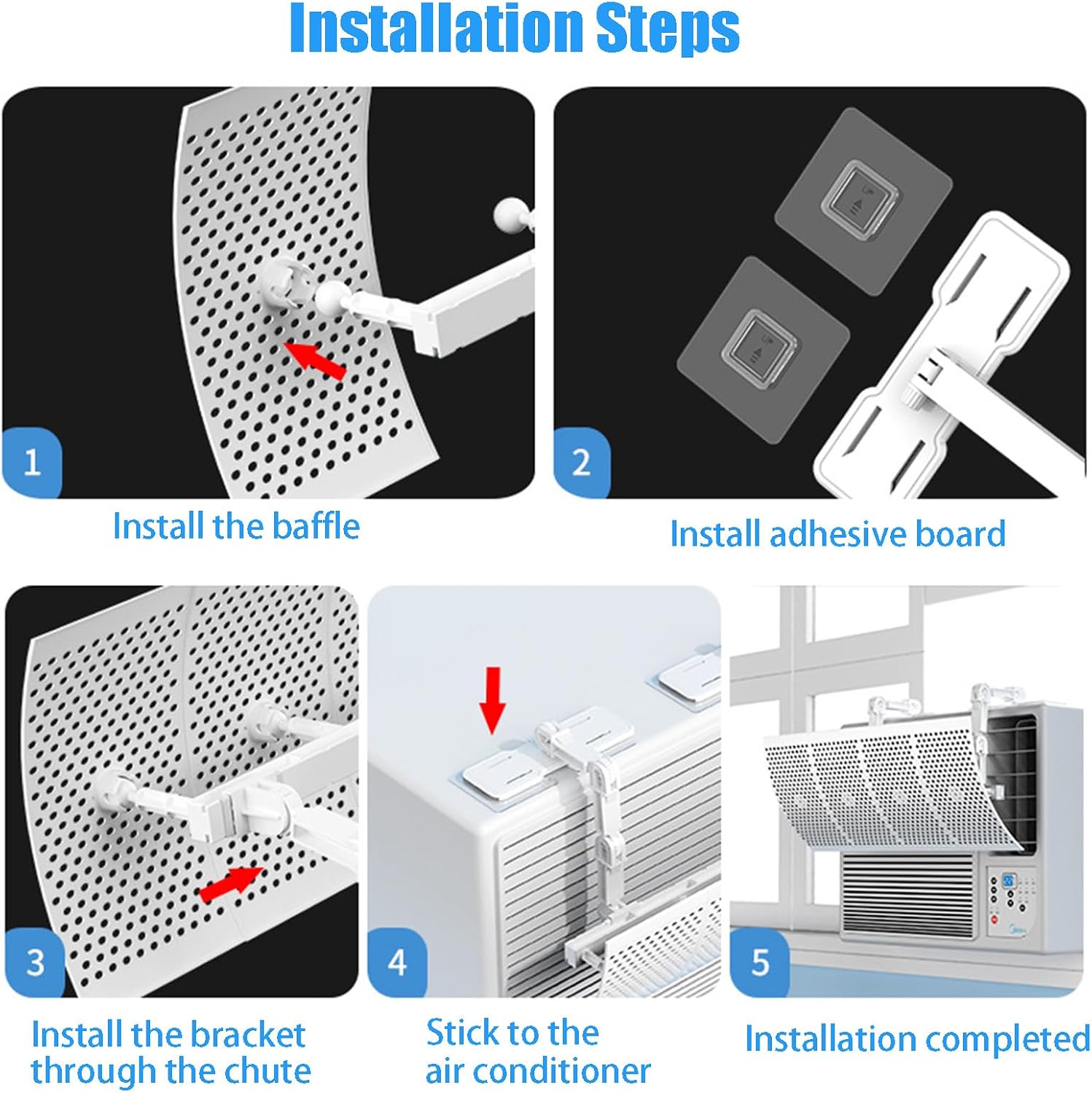 Window Air Conditioner Deflector, 17.7" Length AC Vent Deflector, 4 Blades Adjustable, Direct Airflow Prevention
