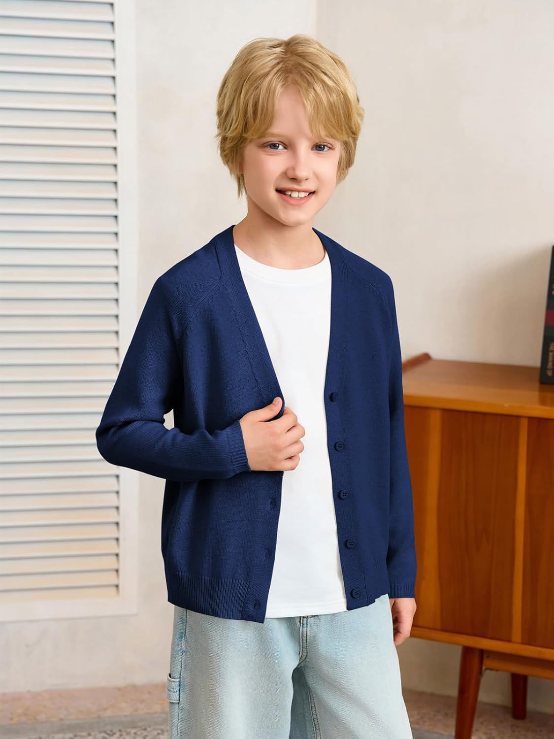 Haloumoning Boys Cardigan Sweater Kids Casual V Neck Button Down Uniform Sweaters 5-14 Years - Image 3