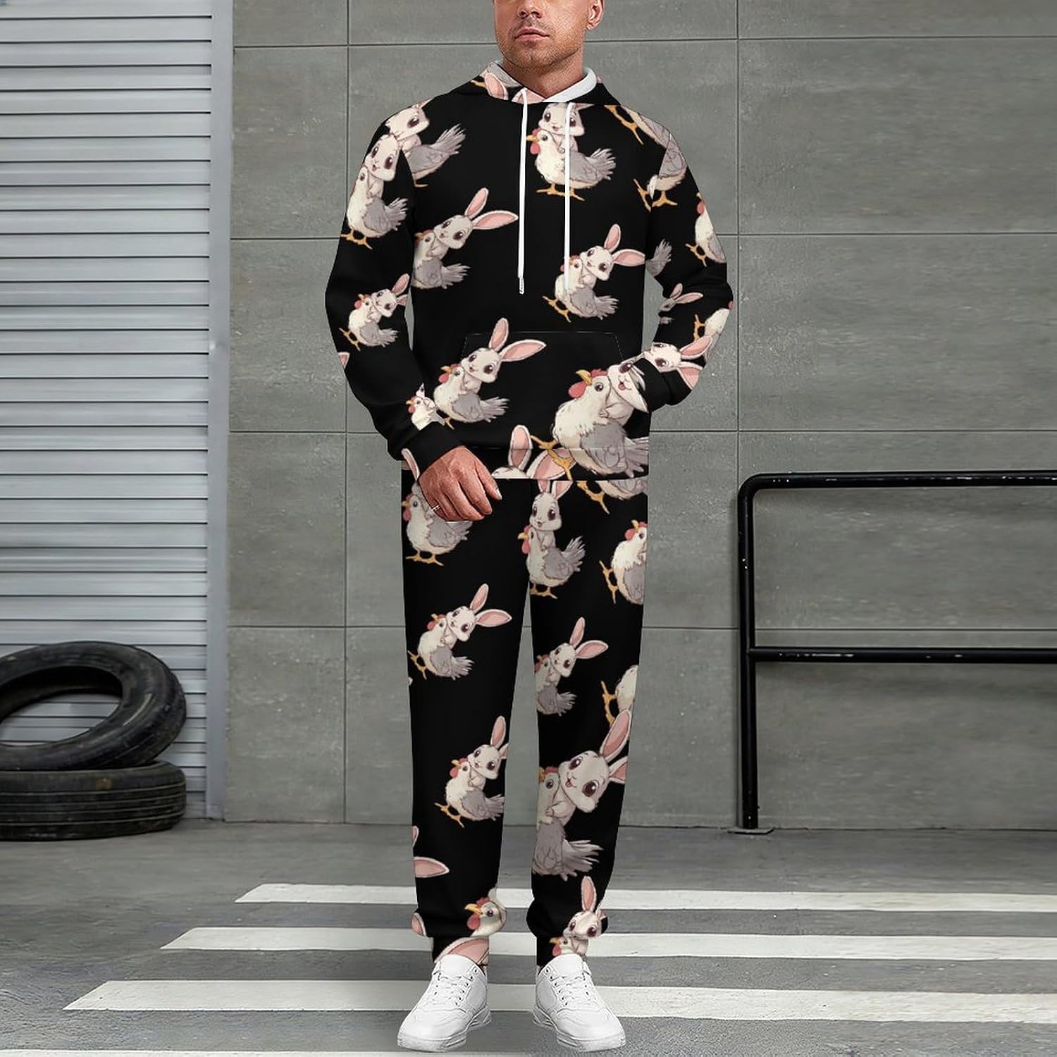 Bunny Rooster Men's Hooded Set Casual 2 Pieces Suits Pullover Tracksuit Hoodies And Sweatpants