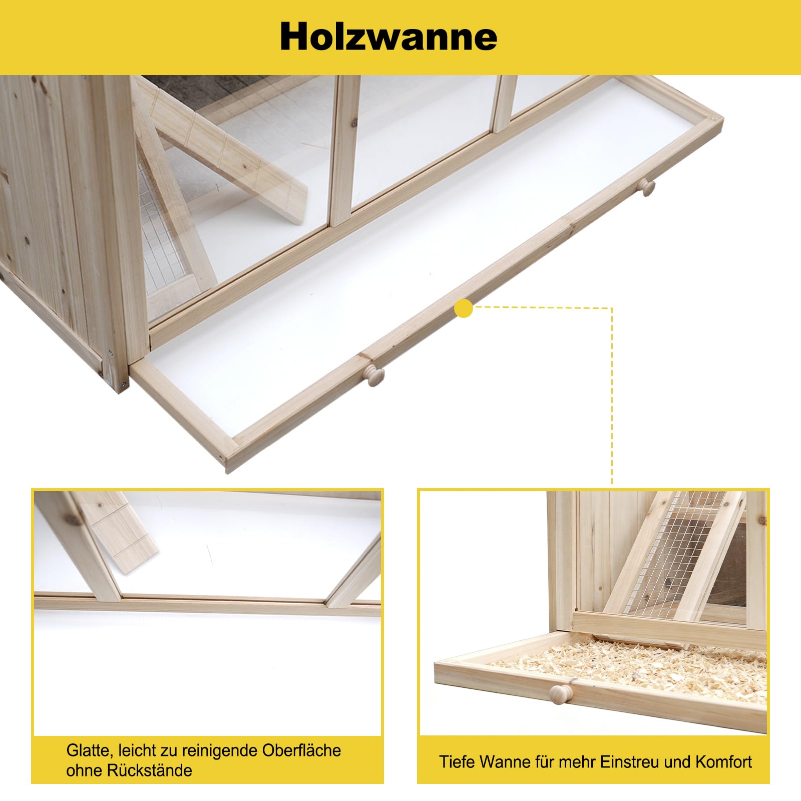 Hamsterkäfig aus Tannenholz, 94,5 x 48,5 x 49,5 cm, mit Plattformen, Leiter und Hütte