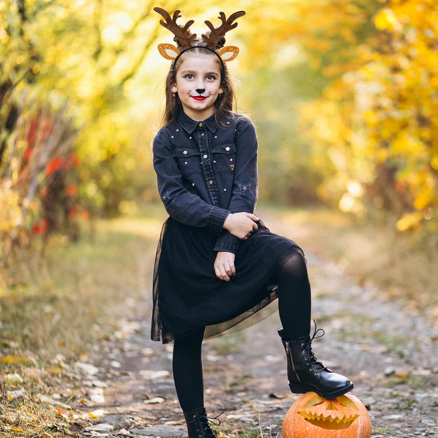 SIOTMERA Reindeer Antlers Headband, Realistic Deer Antlers Headbands Reindeer Ears Adults Christmas Party Birthday Makeup