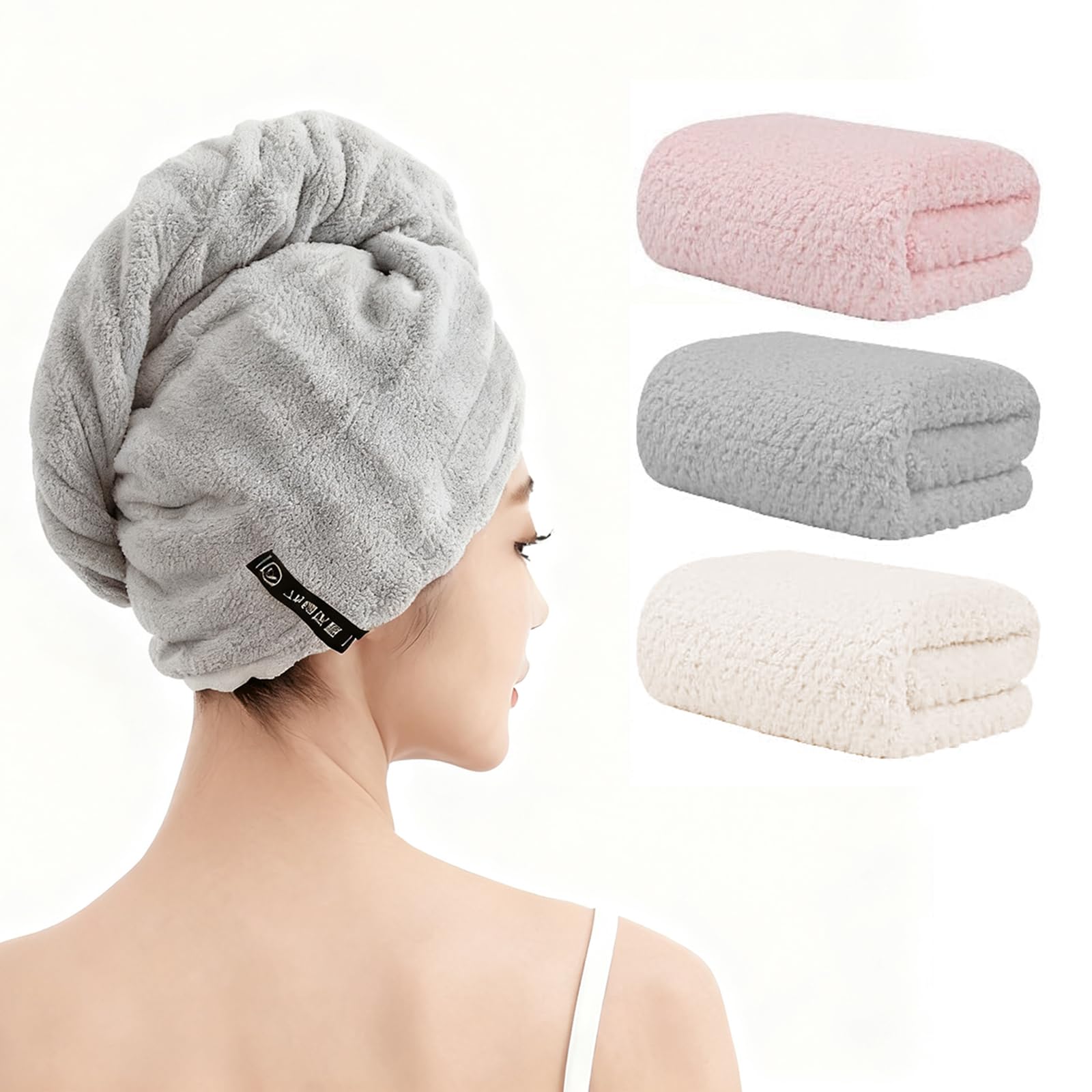 3 Stück Handtuch Haarturban, Superweiches und Saugfähiges Haarturban mit Elastischem Band für Frauen, Kinder, Langes Lockiges Haar